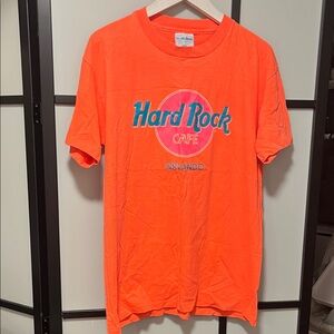 Hard Rock Cafe Vibrant Orange Tee 90s Vintage Size XL Single Stitch